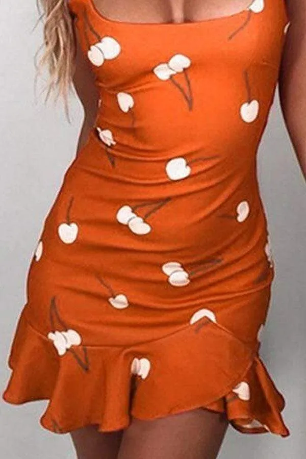 Spaghetti Strap  Backless  Printed  Sleeveless Bodycon Dresses