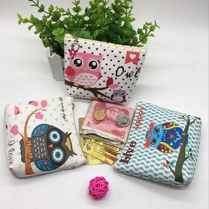 Fashion Cartoon Owl Zero Wallet Key Bag Children's PU Wallet Coin Bag