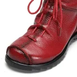 Big Size Pure Color Lace Up Ankle Leather Comfortable Zipper Boots