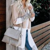 Large Size Stitching Striped Knit Loose Sweater Cardigan Coat