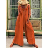 Casual Solid Sleeveless Spaghetti Jumpsuit Wide Leg Pants