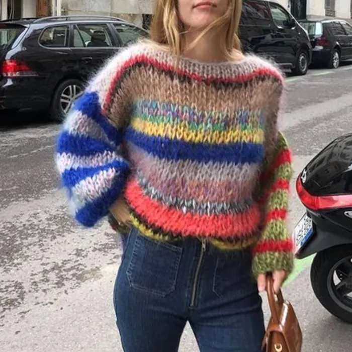 Stylish Color Striped Long Sleeve Sweater