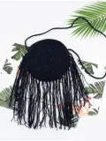Women Hand-Woven Straw Shoulder Bag Tassel Beach Bag Handbag