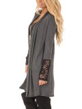 Decorative Lace  Plain  Long Sleeve Cardigan