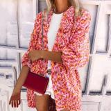Women's Casual Printed Color Long Sleeve Single-Breasted Loose Cardigan
