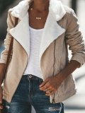 Fold Over Collar  Zipper  Plain Jackets