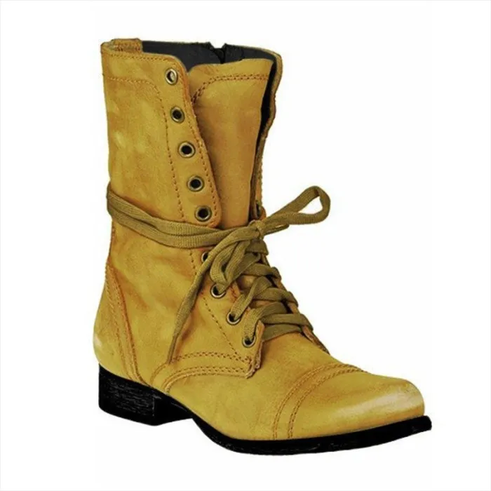 Women PU Booties Casual Comfort Lace Up Shoes