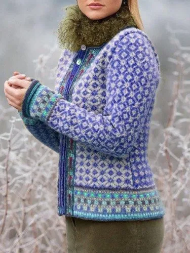 Knitted Printed Long Sleeve Outerwear