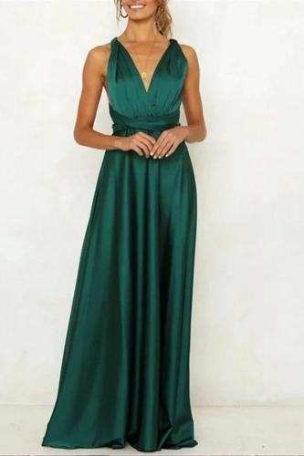Sexy Deep V-Neck Backless Pure Color Long Dress