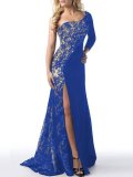 One Shoulder High Slit Patchwork Evening Dress