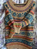 Color-Block Tribal Crew Neck Long Sleeve Women's Sweaters
