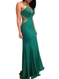 Sexy Deep V Sling See-Through Pure Colour Fishtail Evening Dress