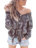 Women V Neck Appliqued Striped Long Sleeve Cardigans