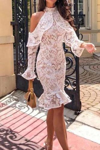 Elegant Lace Hollow Out Off-Shoulder Bodycon Dresses