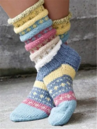 Casual Green Vintage Knit Fuzzy Socks