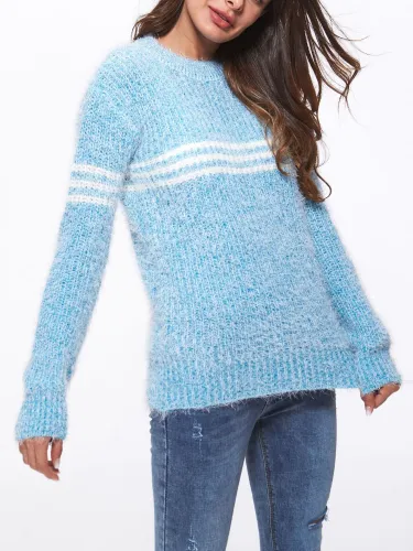 Appliqued Striped Wool Casual Geometric Long Sleeve Sweaters