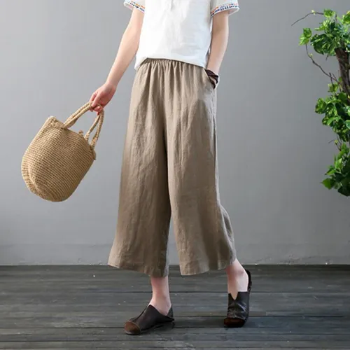 Leisure Pure Color Retro Loose Wide Leg Trousers
