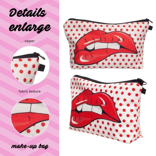 Fashion Lipstick LOVE Flower 3D Printed Cosmetic Bags Multifunction for Travel