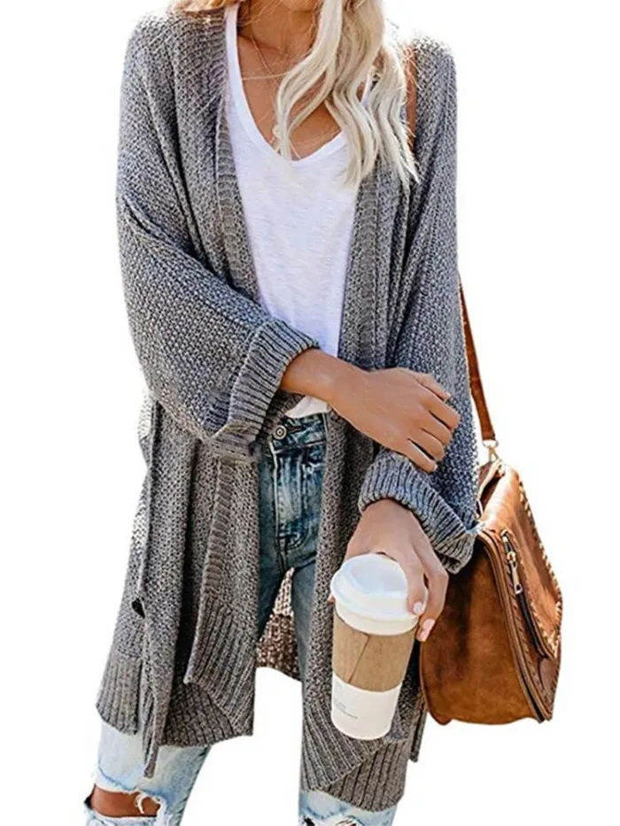 Casual Side Slit Soft Long Sleeve Midi Sweater Cardigan
