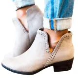 Plus Size Women Booties Casual Low Heel Side Slit PU Boots