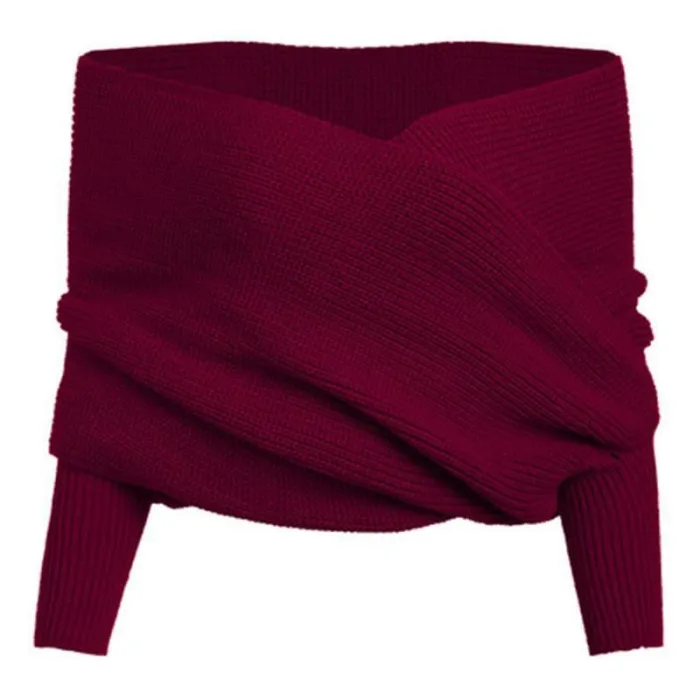 Casual Pure Color Shoulder Collar Sweater