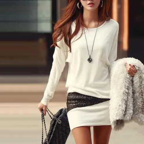 Sexy Round Neck Batwing Mini Bodycon Dress