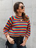 Multicolor Long Sleeve Shift Crew Neck Striped Sweaters