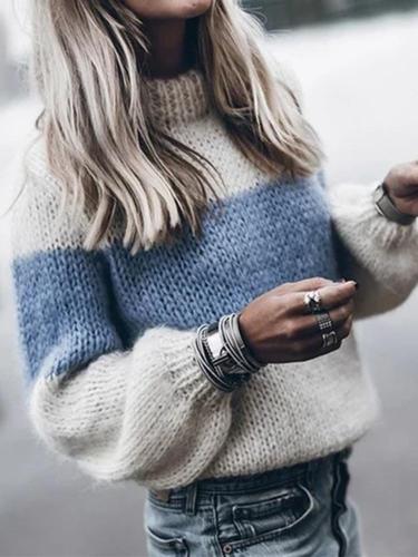 Classy Contrast Color Long Sleeve Sweater