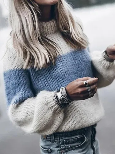 Classy Contrast Color Long Sleeve Sweater