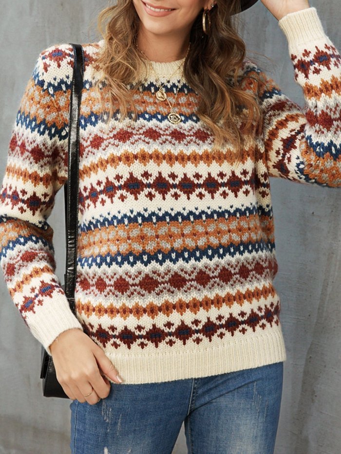 Apricot Long Sleeve Casual Sweater