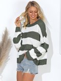 Color-Block Striped Crew Neck Long Sleeve Sweaters