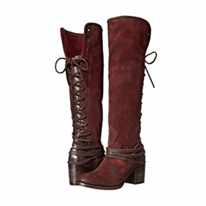 Women Vintage Lace Up Boots European Style Bandage Above Knee Boots