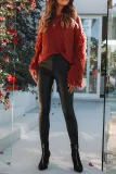 Fashion Round Collar Tassels Long Sleeves Plain Knitting Sweater