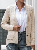 Solid V Neck Button Down Knitted Cardigan