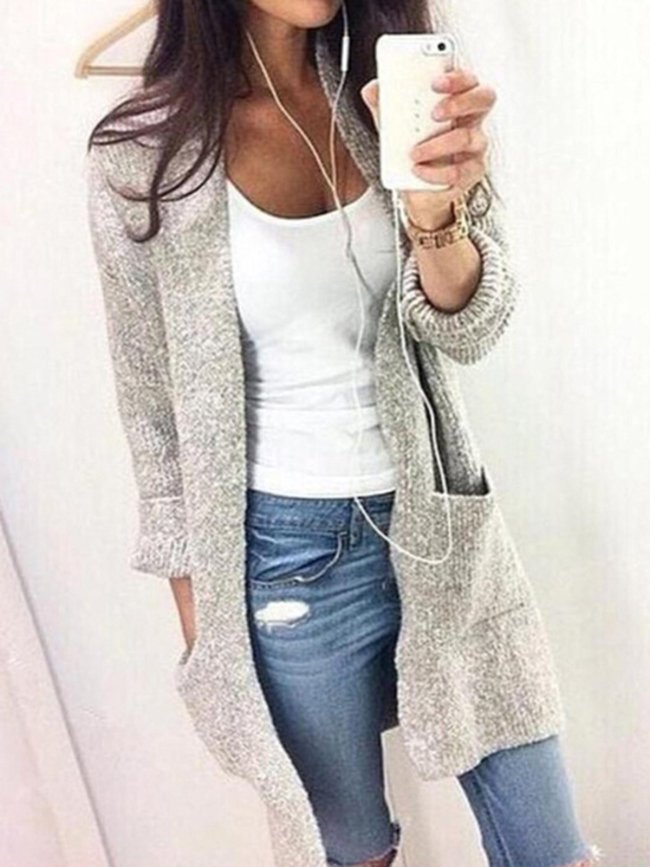 Casual Pockets Knitted Cardigan