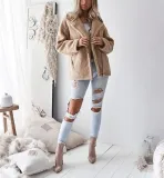 Fashion Zipper Pocket   Lapel Cardigan Long Sleeve Jacket Coat