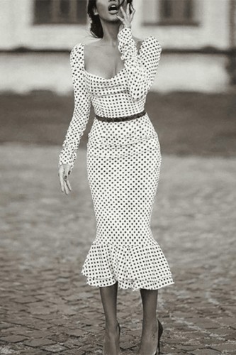 Sexy Square Neck Polka Dot Bodycon Dresses