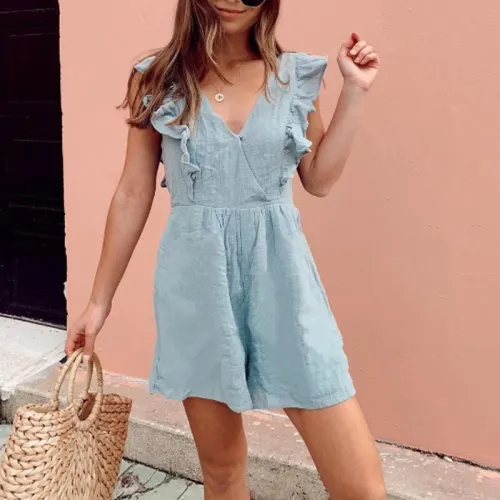 Stylish V-Neck Flounce Jumpsuit