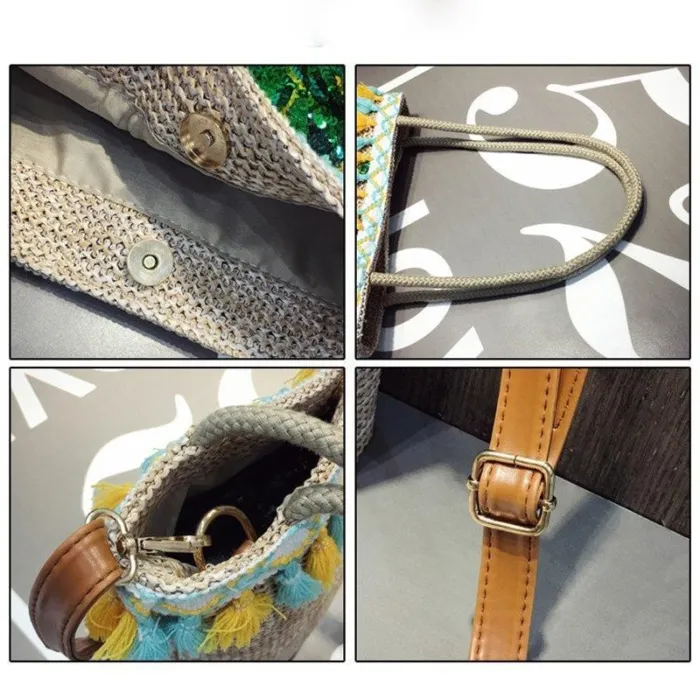 Multicolor Zipper Boho Linen Shoulder Bags