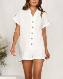 Hot Shirt Button Cotton And Linen Jumpsuit