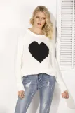 Heart Printed Crew Neck Knitted Long Sleeve Sweaters