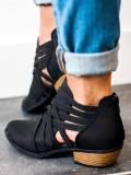 Plus Size Criss-Cross Ankle Heel Booties Hollow-out PU Boots