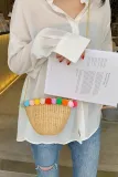 Women's Beach  Color  Zipper Rope Woven Straw Sling Bag Handbag