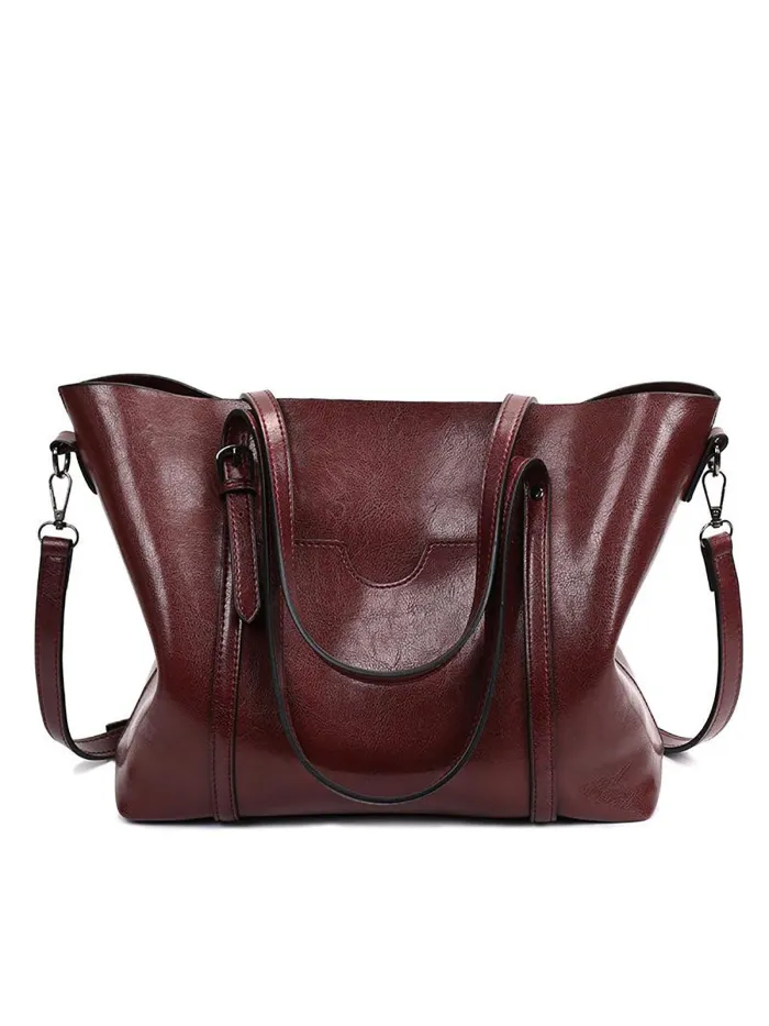 Women Oil Leather Tote Casual Front Pockets Crossbody Bags Handbags