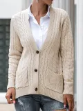 Solid V Neck Button Down Knitted Cardigan
