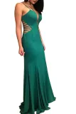 Sexy Deep V Sling See-Through Pure Colour Fishtail Evening Dress