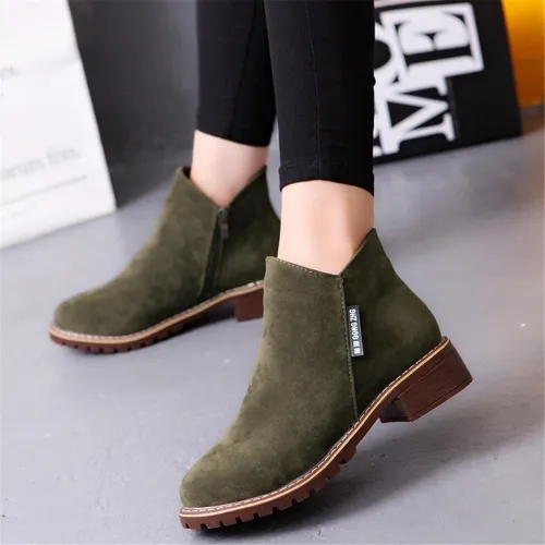 Green Slip-On Women's Suede Ankle Boots