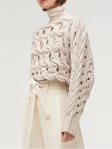 Fashion Solid Color Openwork Knit Sweater