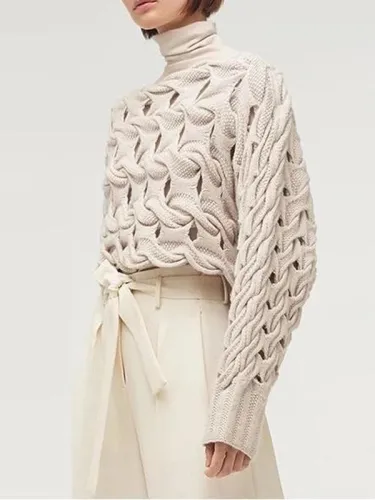 Fashion Solid Color Openwork Knit Sweater