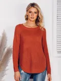 Long Sleeve Crew Neck Solid Sweaters